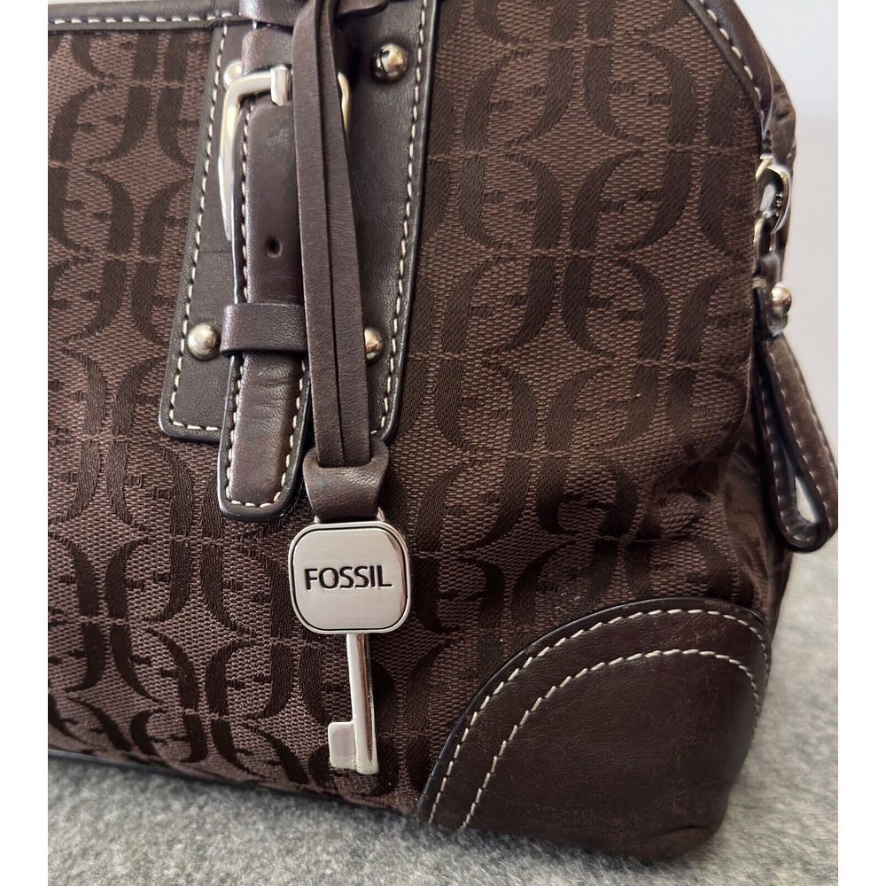 Fossil Modern Vintage Canvas Dark Brown Purse Double Handle - Picture 1 of 9